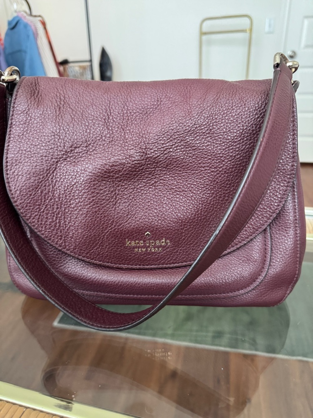 kate spade Pebbled Leather Shoulder Bag in Plum Wine